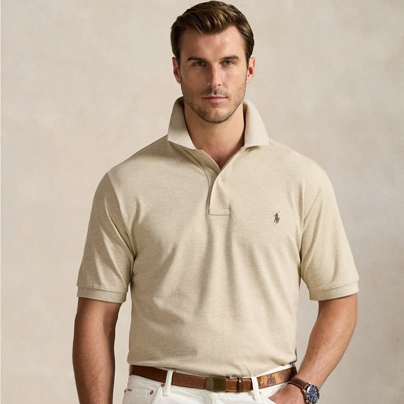 Polo Ralph Lauren The Iconic Mesh Polo SS Shirt in Expedition Dune Heather Sz L - Picture 1 of 8